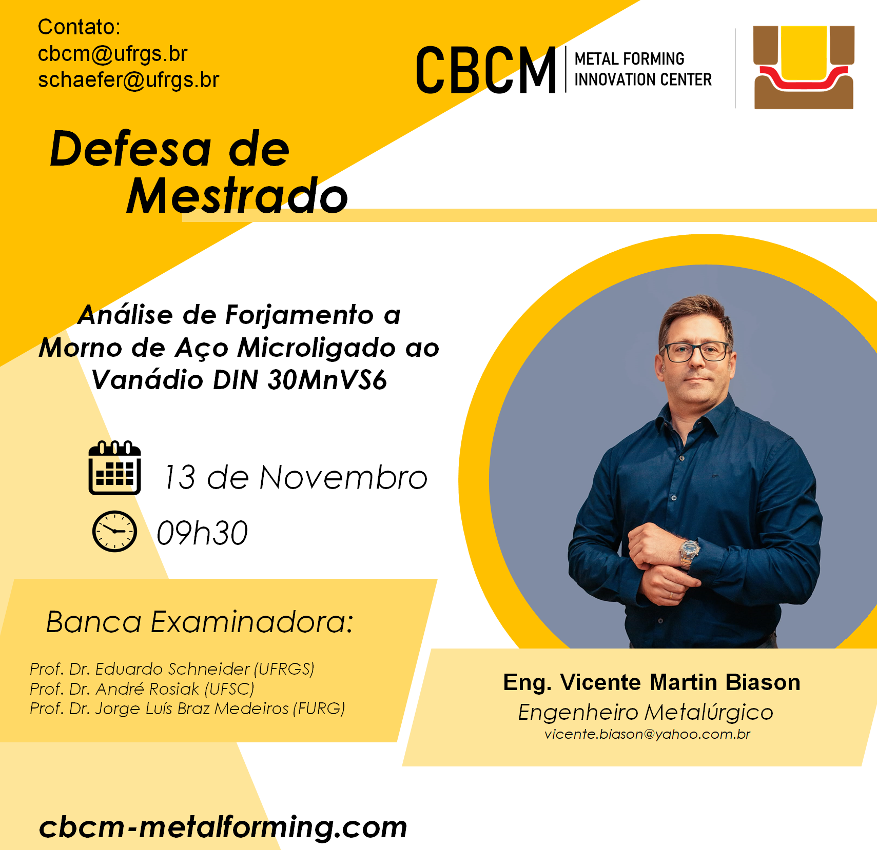 Convite para a defesa de mestrado de Vicente Martin Biason